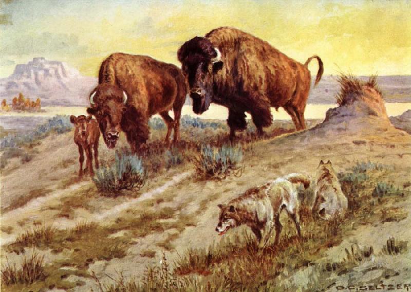 unknow artist Buffalo Family China oil painting art